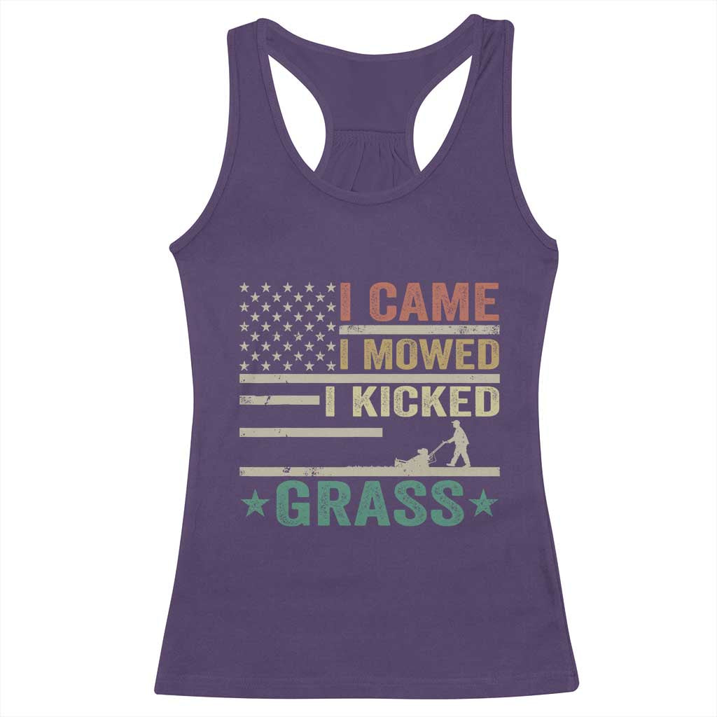 Funny I Came I Mowed I Kicked Grass Racerback Tank Top Lawn Mowing Gardener - Wonder Print Shop