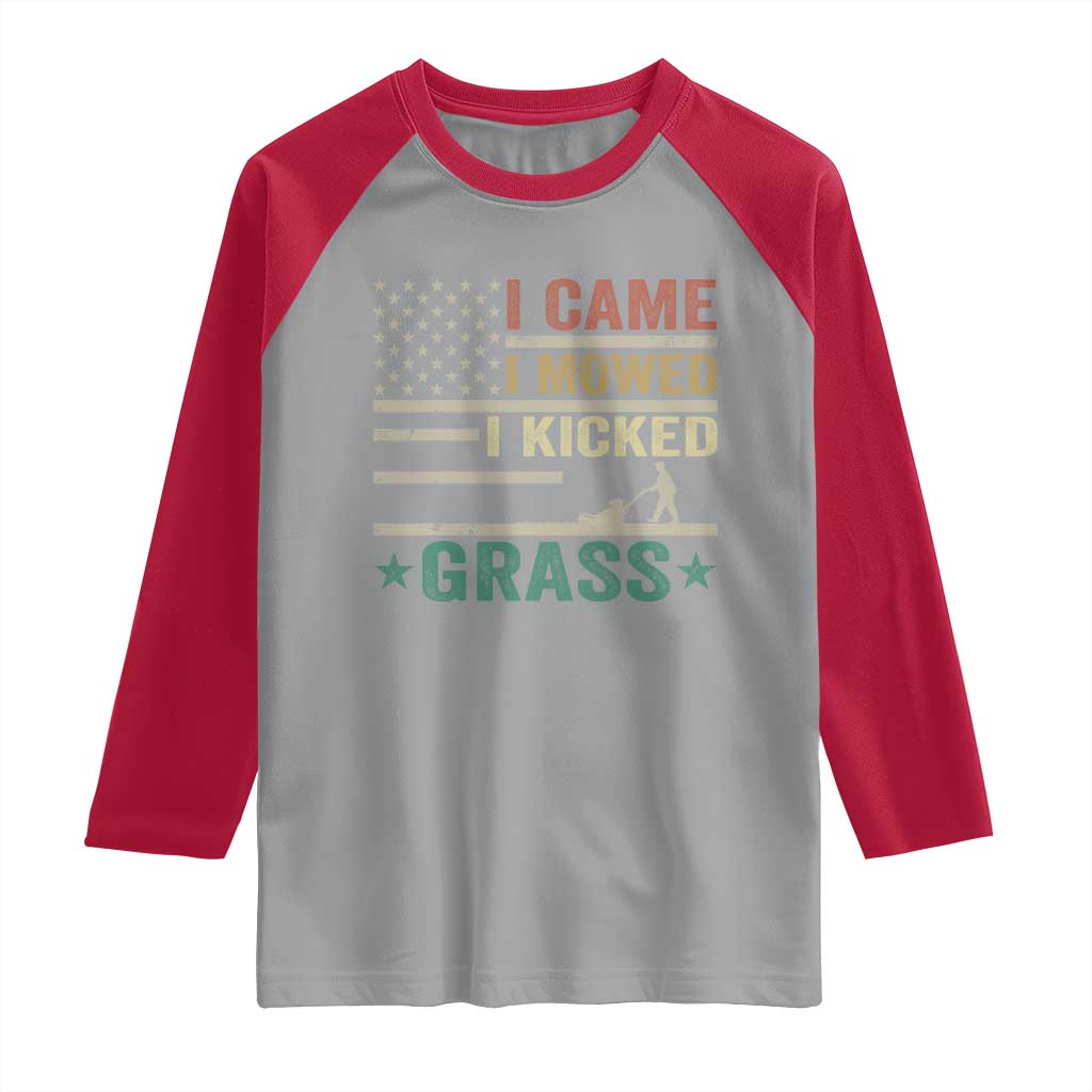Funny I Came I Mowed I Kicked Grass Raglan Shirt Lawn Mowing Gardener - Wonder Print Shop