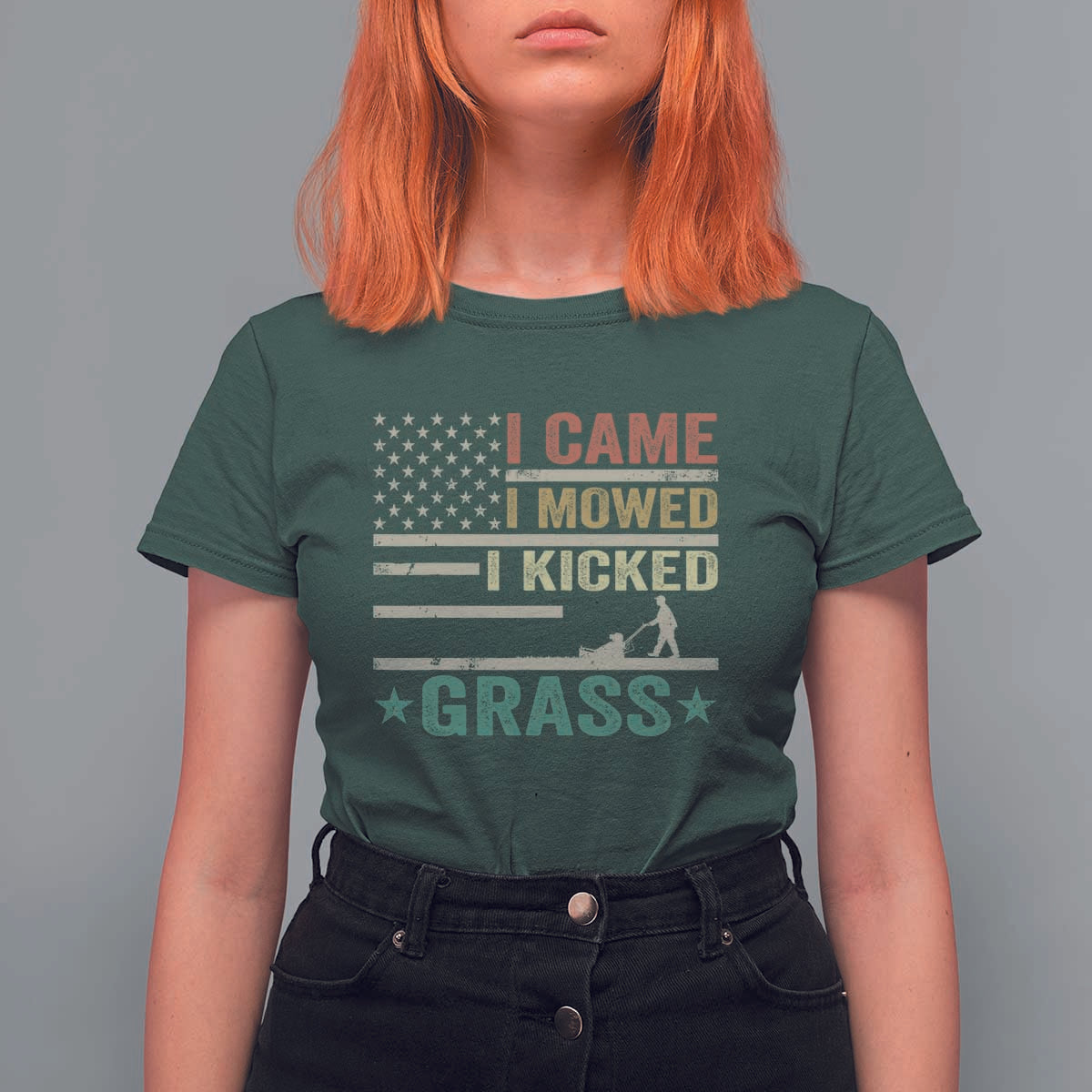 Funny I Came I Mowed I Kicked Grass T Shirt For Women Lawn Mowing Gardener - Wonder Print Shop