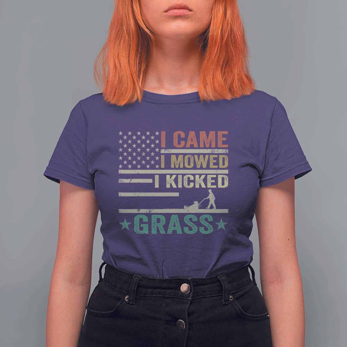 Funny I Came I Mowed I Kicked Grass T Shirt For Women Lawn Mowing Gardener - Wonder Print Shop