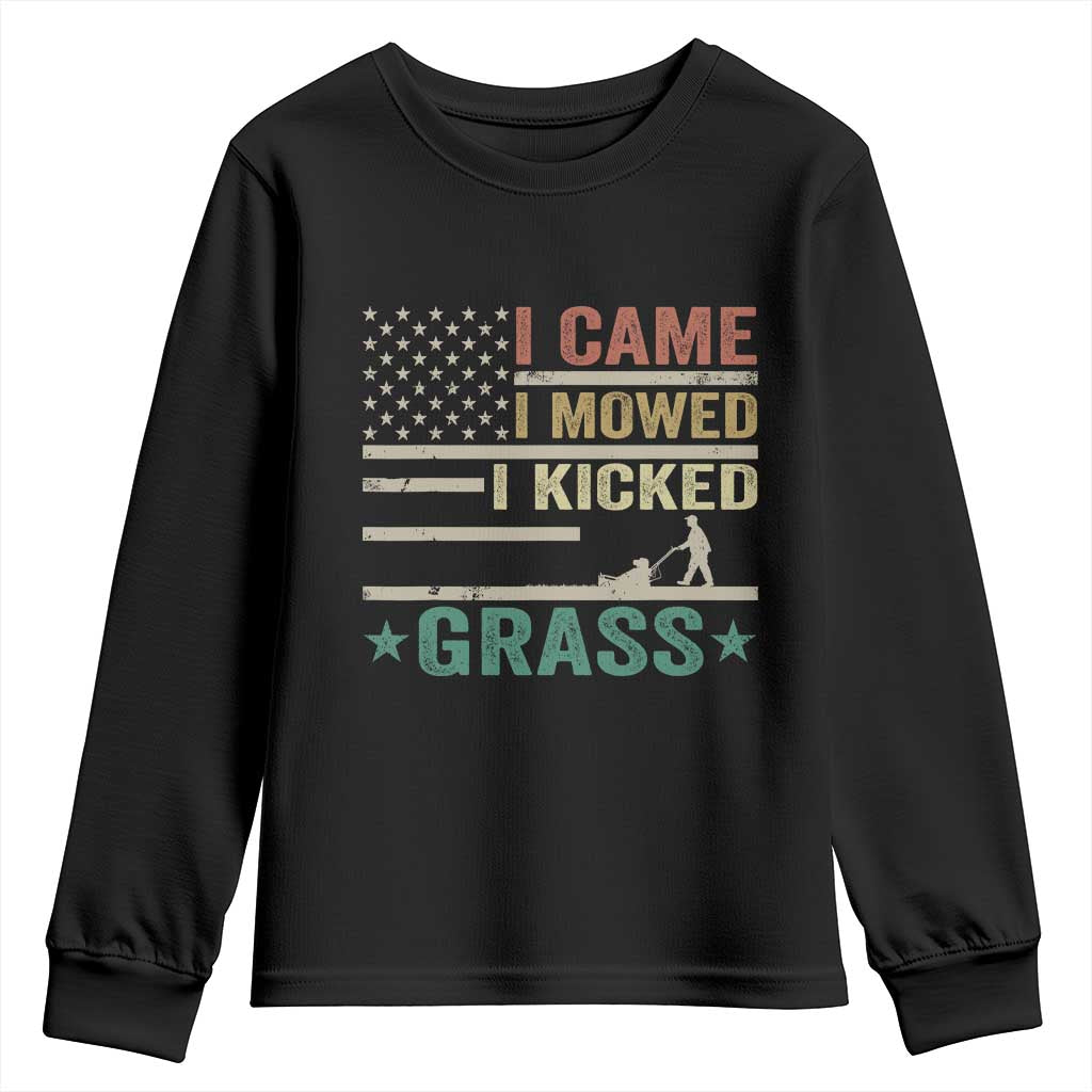 Funny I Came I Mowed I Kicked Grass Youth Sweatshirt Lawn Mowing Gardener - Wonder Print Shop
