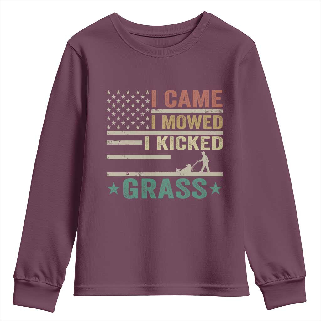 Funny I Came I Mowed I Kicked Grass Youth Sweatshirt Lawn Mowing Gardener - Wonder Print Shop