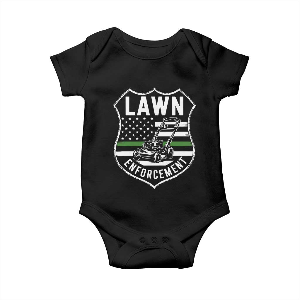 Funny Lawn Enforcement Baby Onesie Gardening Lawn Mower American Flag - Wonder Print Shop