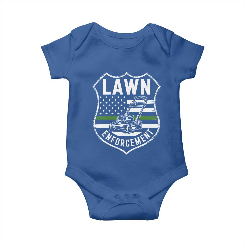 Funny Lawn Enforcement Baby Onesie Gardening Lawn Mower American Flag - Wonder Print Shop