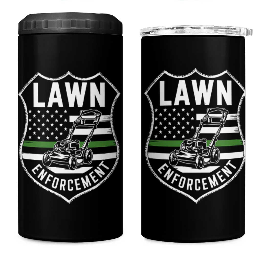 Funny Lawn Enforcement 4 in 1 Can Cooler Tumbler Gardening Lawn Mower American Flag - Wonder Print Shop