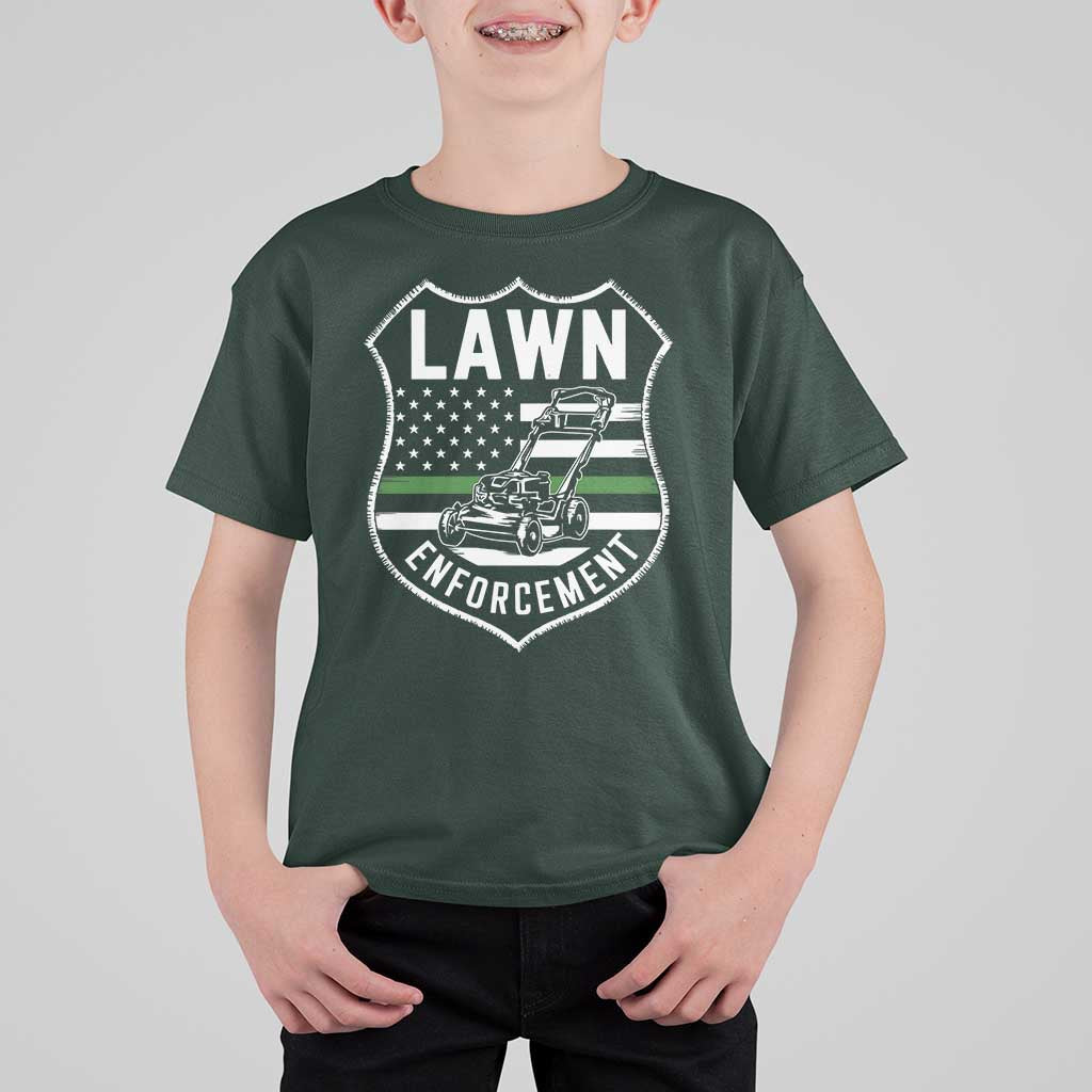 Funny Lawn Enforcement T Shirt For Kid Gardening Lawn Mower American Flag - Wonder Print Shop