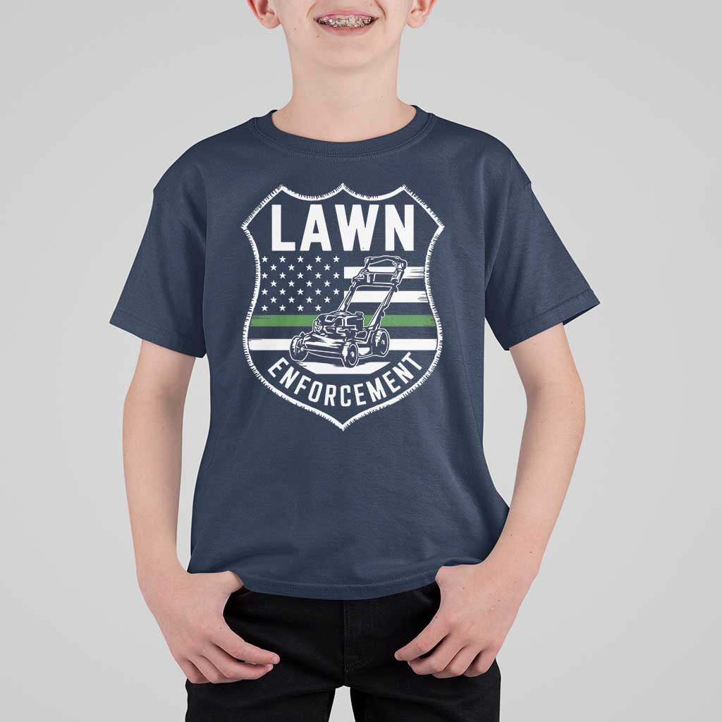 Funny Lawn Enforcement T Shirt For Kid Gardening Lawn Mower American Flag - Wonder Print Shop