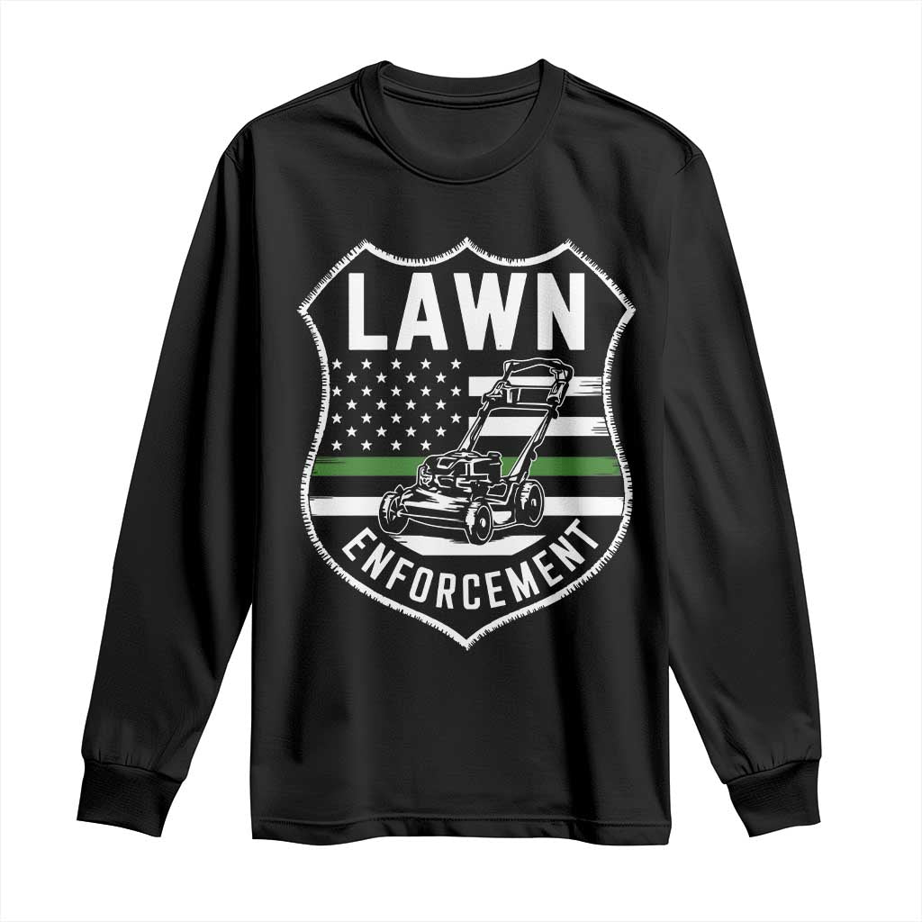 Funny Lawn Enforcement Long Sleeve Shirt Gardening Lawn Mower American Flag - Wonder Print Shop