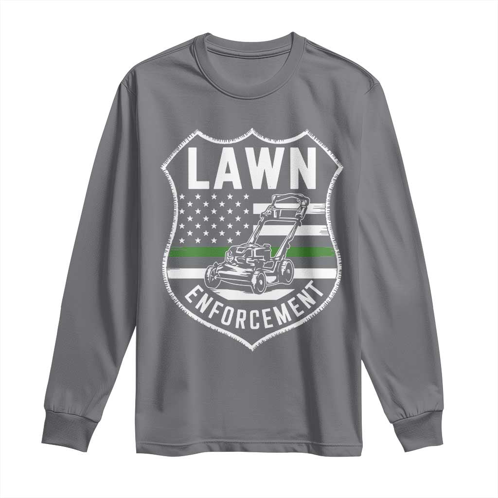 Funny Lawn Enforcement Long Sleeve Shirt Gardening Lawn Mower American Flag - Wonder Print Shop