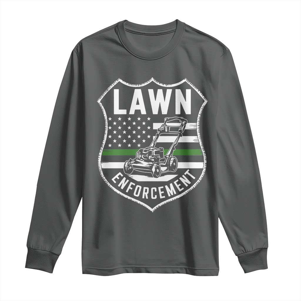 Funny Lawn Enforcement Long Sleeve Shirt Gardening Lawn Mower American Flag - Wonder Print Shop