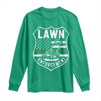 Funny Lawn Enforcement Long Sleeve Shirt Gardening Lawn Mower American Flag - Wonder Print Shop