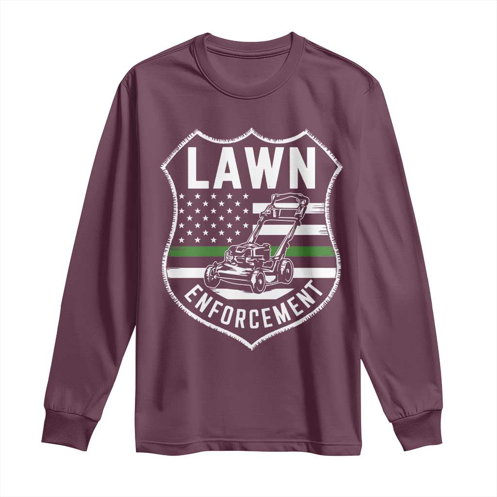 Funny Lawn Enforcement Long Sleeve Shirt Gardening Lawn Mower American Flag - Wonder Print Shop