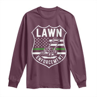 Funny Lawn Enforcement Long Sleeve Shirt Gardening Lawn Mower American Flag - Wonder Print Shop
