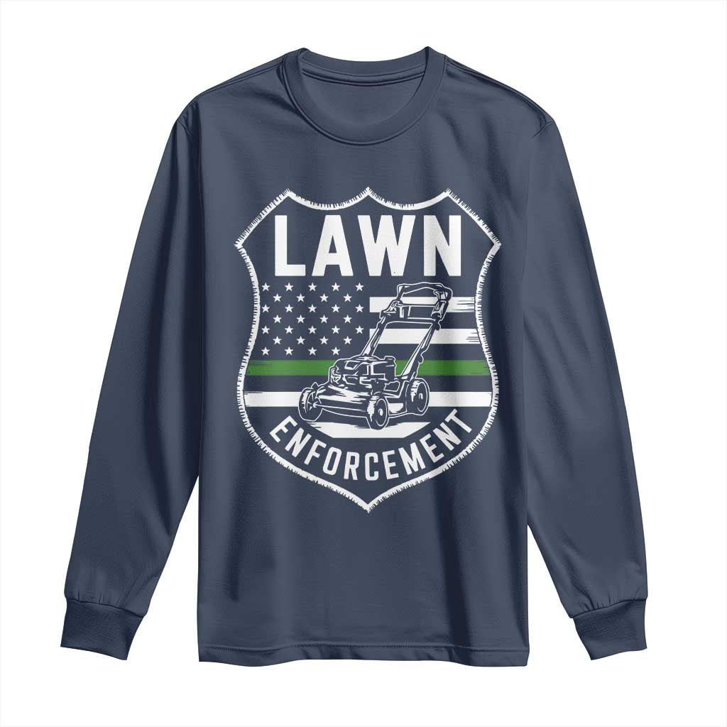 Funny Lawn Enforcement Long Sleeve Shirt Gardening Lawn Mower American Flag - Wonder Print Shop