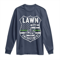 Funny Lawn Enforcement Long Sleeve Shirt Gardening Lawn Mower American Flag - Wonder Print Shop