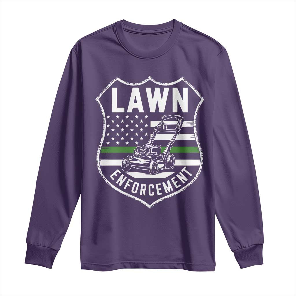 Funny Lawn Enforcement Long Sleeve Shirt Gardening Lawn Mower American Flag - Wonder Print Shop