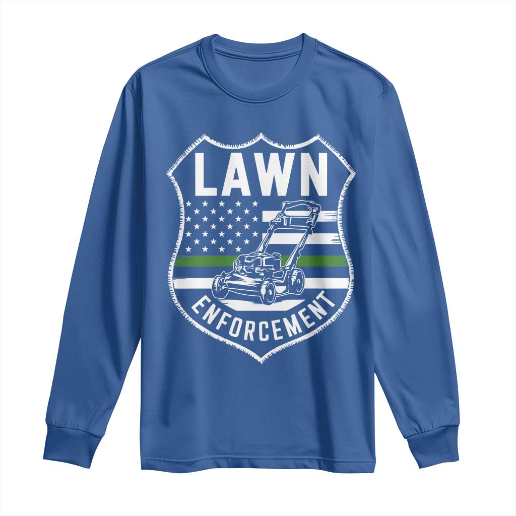 Funny Lawn Enforcement Long Sleeve Shirt Gardening Lawn Mower American Flag - Wonder Print Shop
