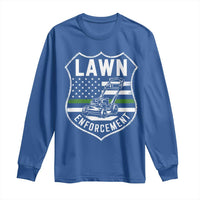 Funny Lawn Enforcement Long Sleeve Shirt Gardening Lawn Mower American Flag - Wonder Print Shop