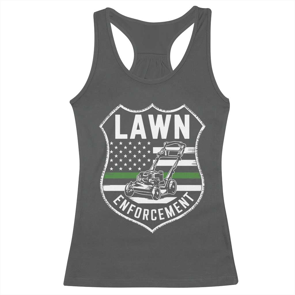 Funny Lawn Enforcement Racerback Tank Top Gardening Lawn Mower American Flag - Wonder Print Shop