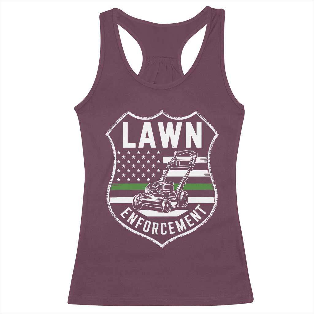 Funny Lawn Enforcement Racerback Tank Top Gardening Lawn Mower American Flag - Wonder Print Shop