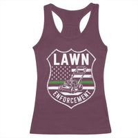 Funny Lawn Enforcement Racerback Tank Top Gardening Lawn Mower American Flag - Wonder Print Shop