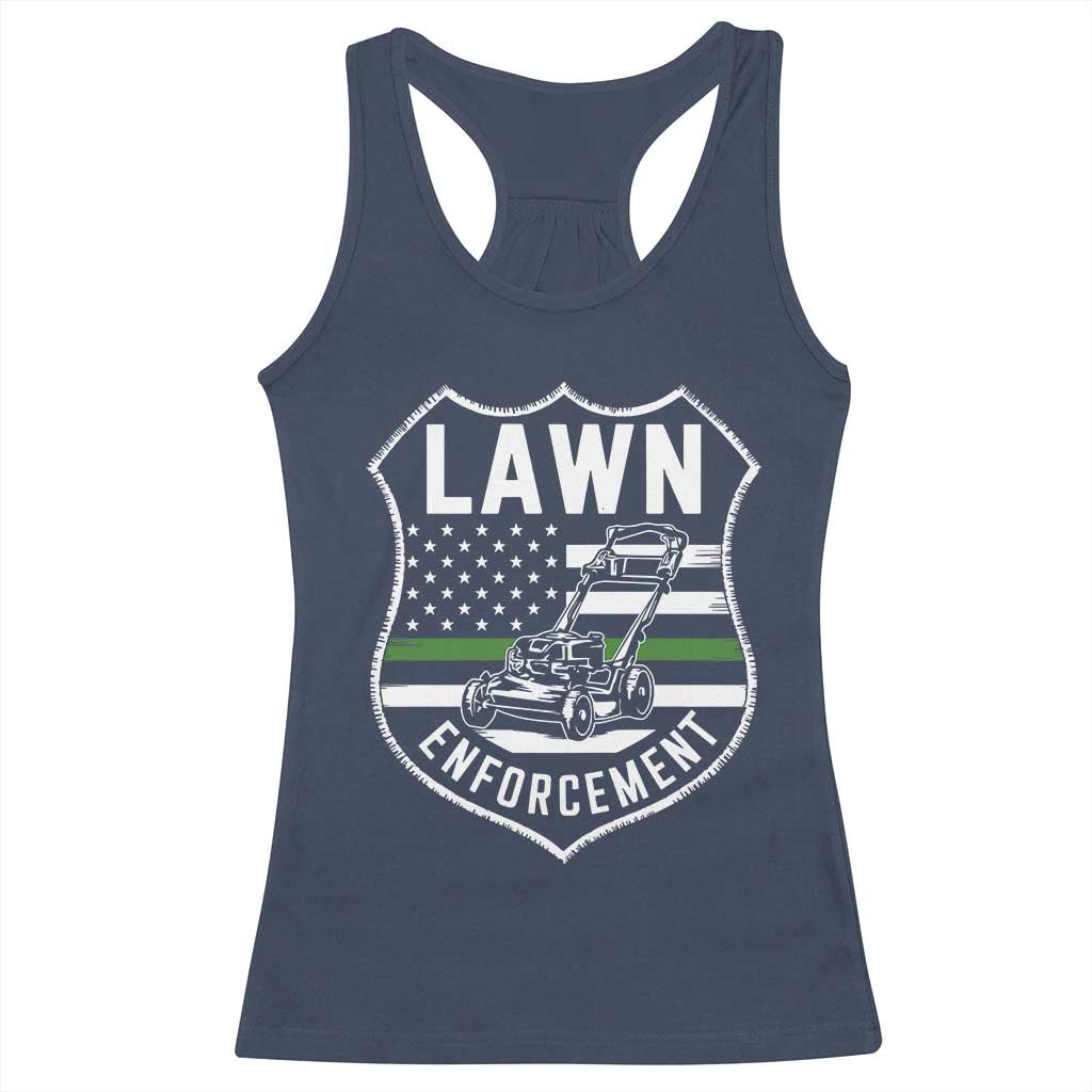 Funny Lawn Enforcement Racerback Tank Top Gardening Lawn Mower American Flag - Wonder Print Shop