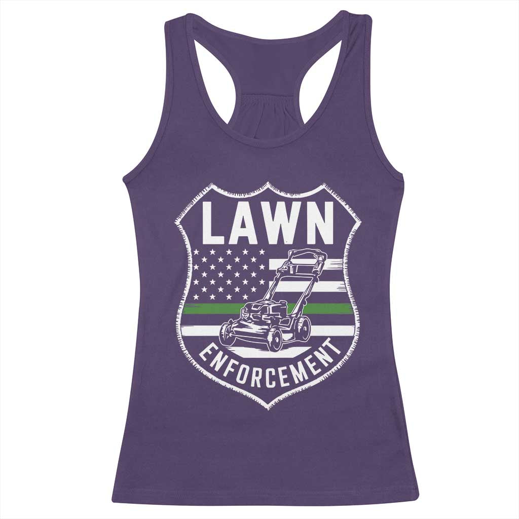 Funny Lawn Enforcement Racerback Tank Top Gardening Lawn Mower American Flag - Wonder Print Shop