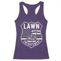 Funny Lawn Enforcement Racerback Tank Top Gardening Lawn Mower American Flag - Wonder Print Shop