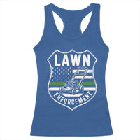 Funny Lawn Enforcement Racerback Tank Top Gardening Lawn Mower American Flag - Wonder Print Shop
