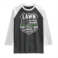 Funny Lawn Enforcement Raglan Shirt Gardening Lawn Mower American Flag - Wonder Print Shop
