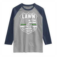 Funny Lawn Enforcement Raglan Shirt Gardening Lawn Mower American Flag - Wonder Print Shop