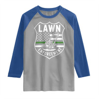 Funny Lawn Enforcement Raglan Shirt Gardening Lawn Mower American Flag - Wonder Print Shop