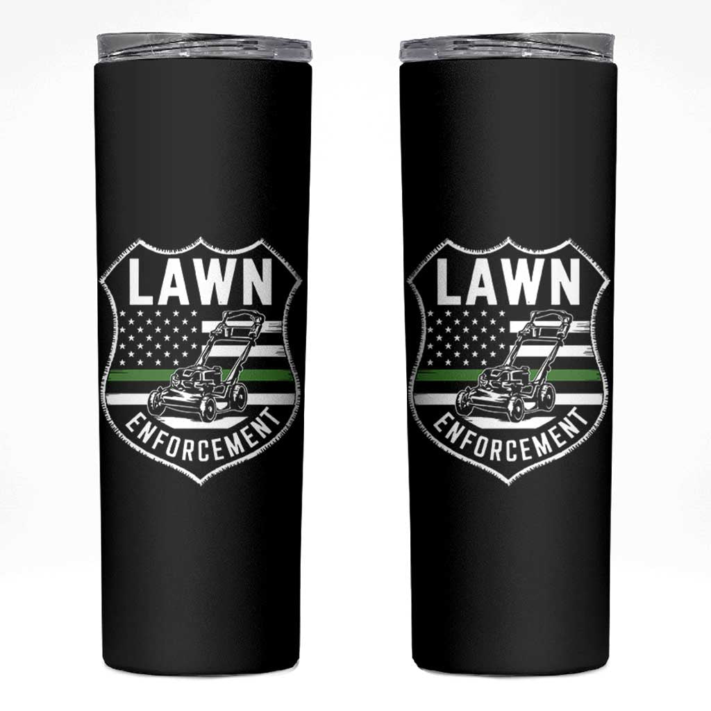 Funny Lawn Enforcement Skinny Tumbler Gardening Lawn Mower American Flag - Wonder Print Shop