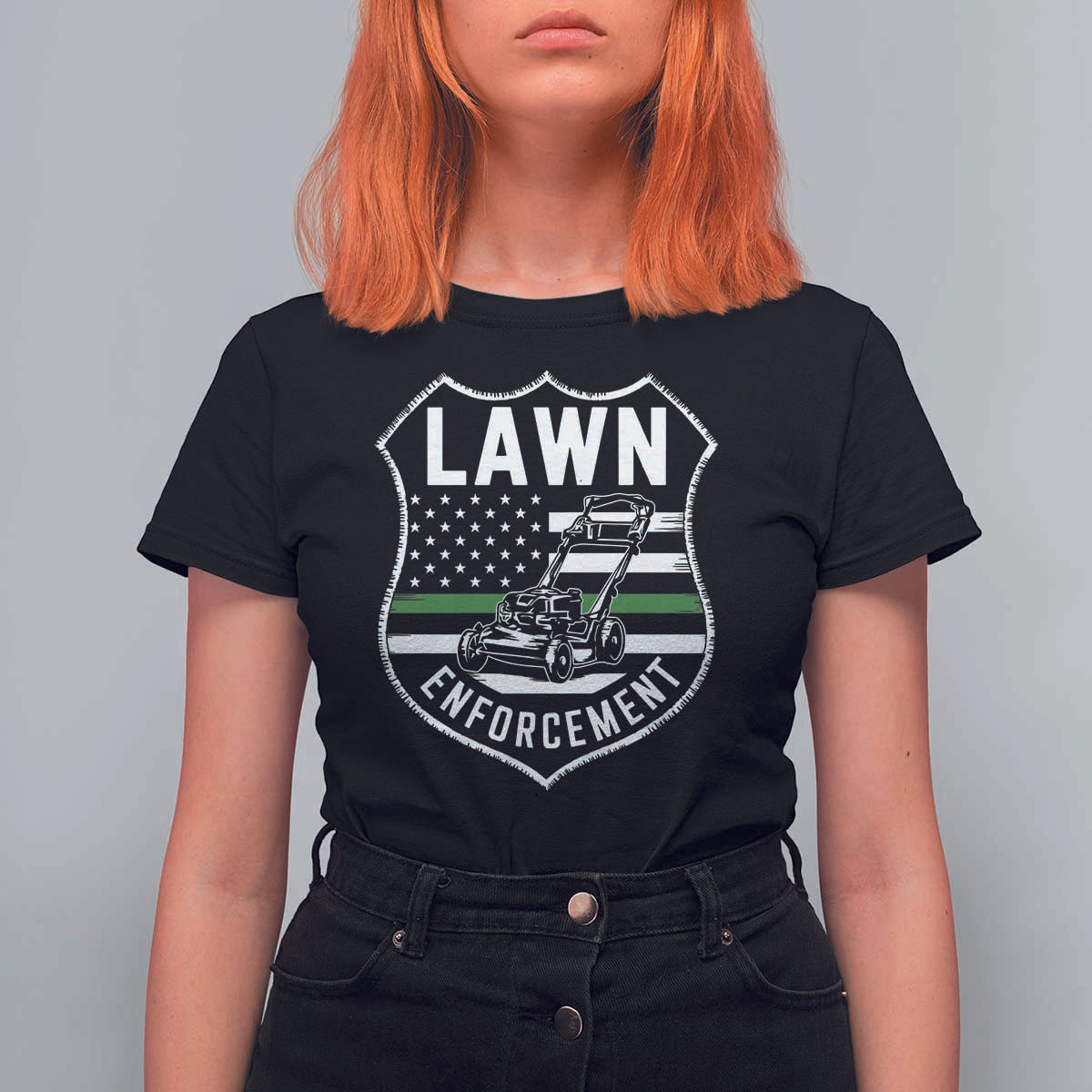 Funny Lawn Enforcement T Shirt For Women Gardening Lawn Mower American Flag - Wonder Print Shop