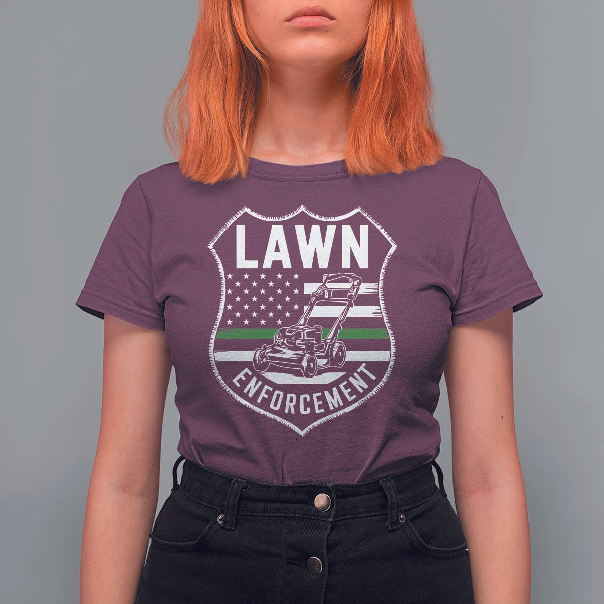 Funny Lawn Enforcement T Shirt For Women Gardening Lawn Mower American Flag - Wonder Print Shop