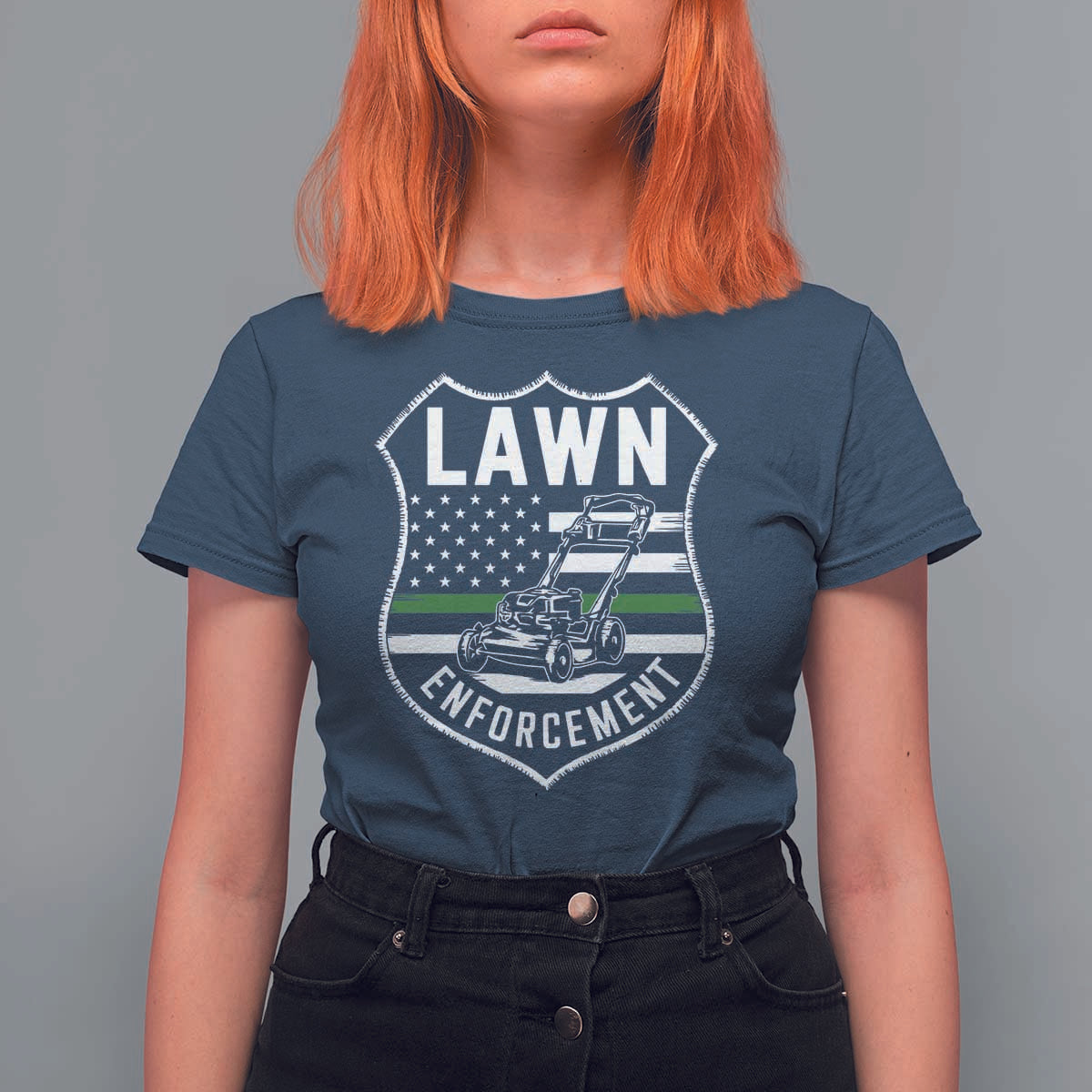 Funny Lawn Enforcement T Shirt For Women Gardening Lawn Mower American Flag - Wonder Print Shop