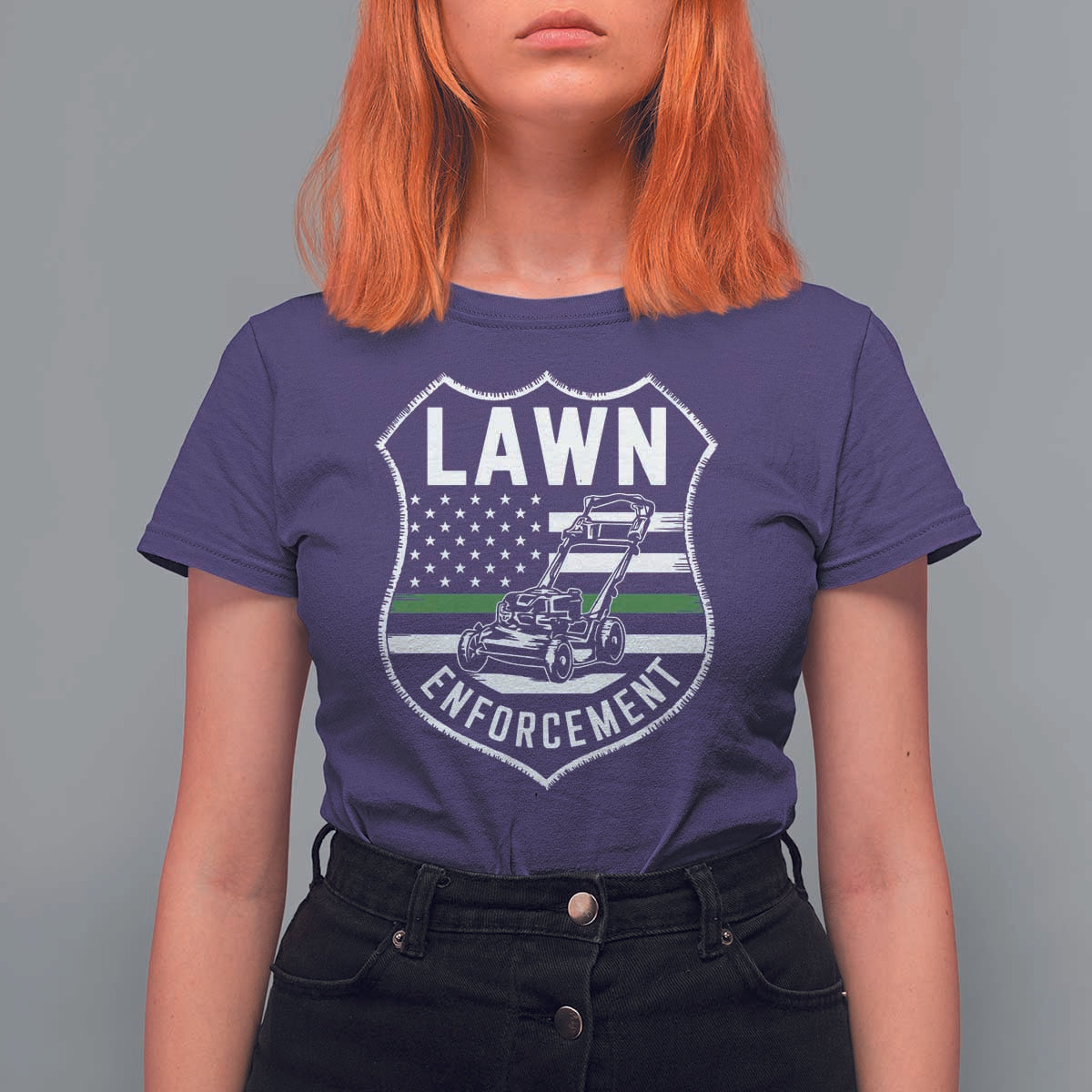 Funny Lawn Enforcement T Shirt For Women Gardening Lawn Mower American Flag - Wonder Print Shop