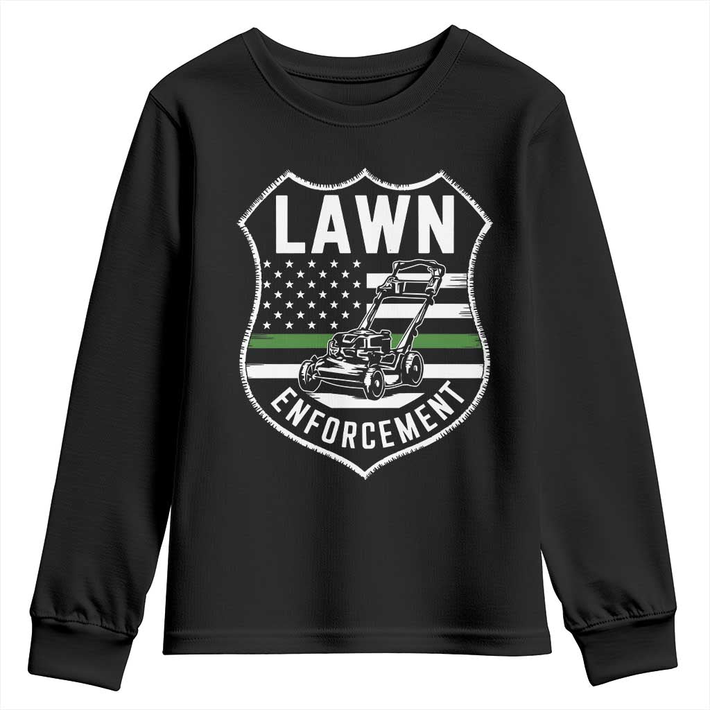 Funny Lawn Enforcement Youth Sweatshirt Gardening Lawn Mower American Flag - Wonder Print Shop