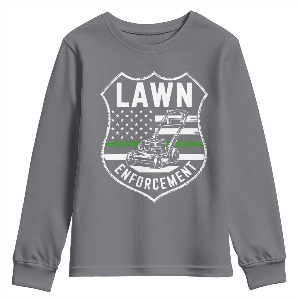 Funny Lawn Enforcement Youth Sweatshirt Gardening Lawn Mower American Flag - Wonder Print Shop
