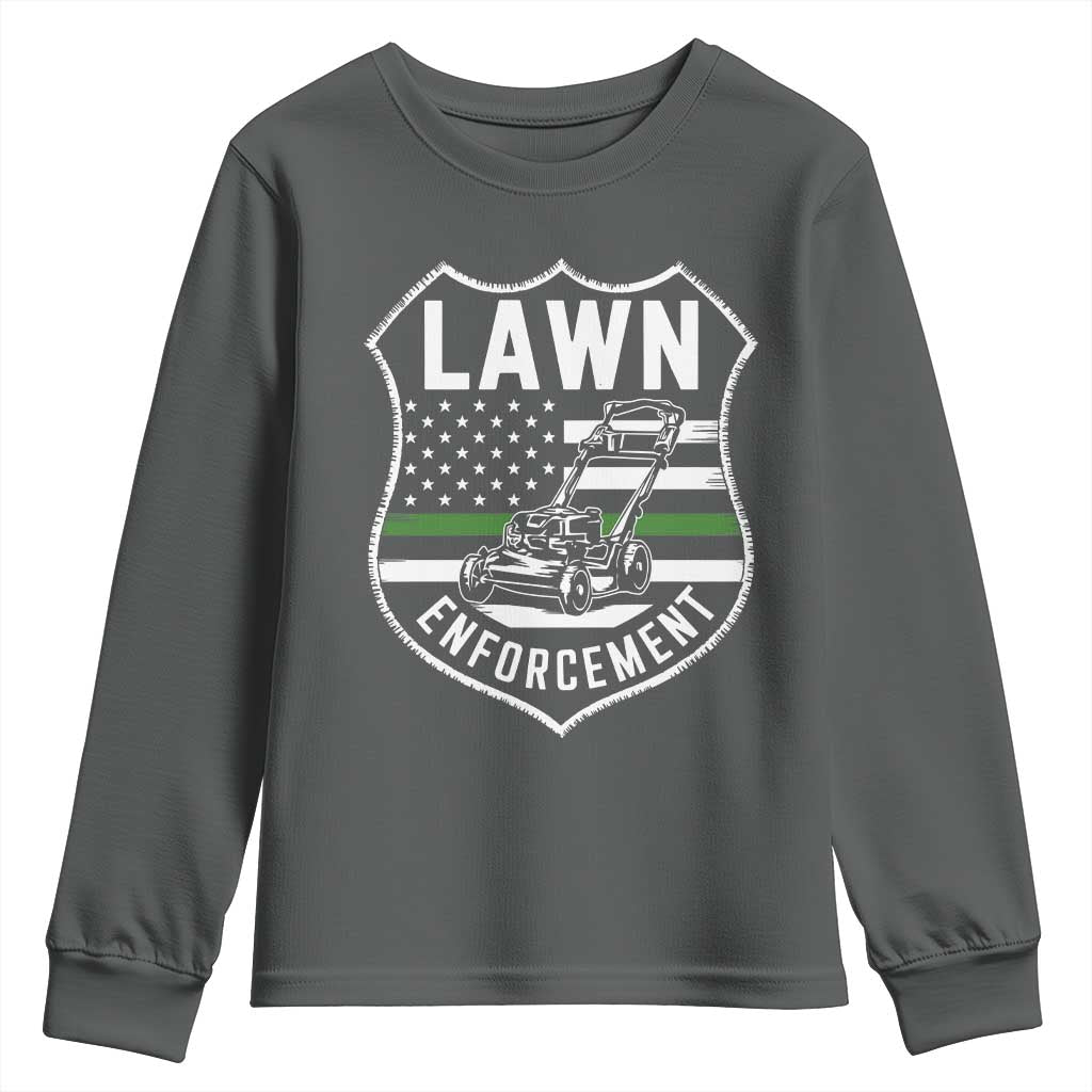 Funny Lawn Enforcement Youth Sweatshirt Gardening Lawn Mower American Flag - Wonder Print Shop