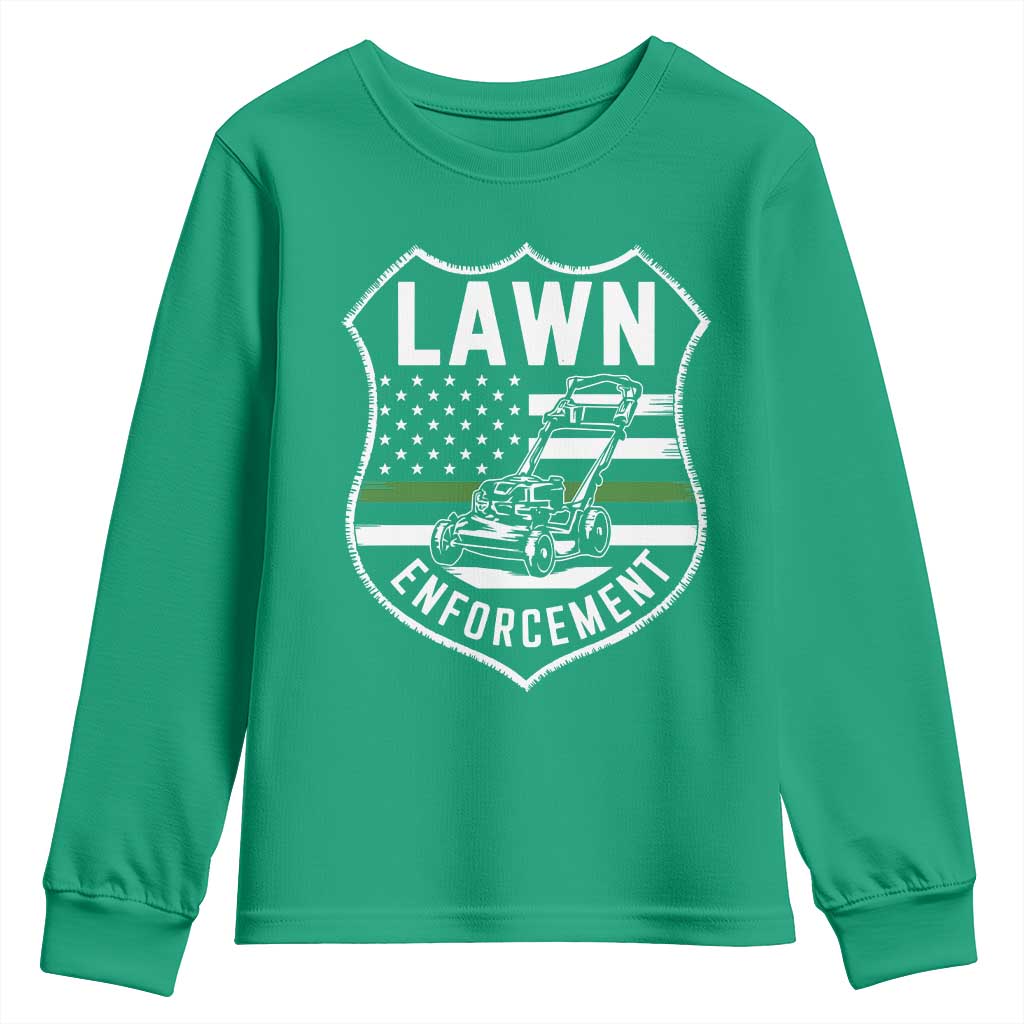 Funny Lawn Enforcement Youth Sweatshirt Gardening Lawn Mower American Flag - Wonder Print Shop