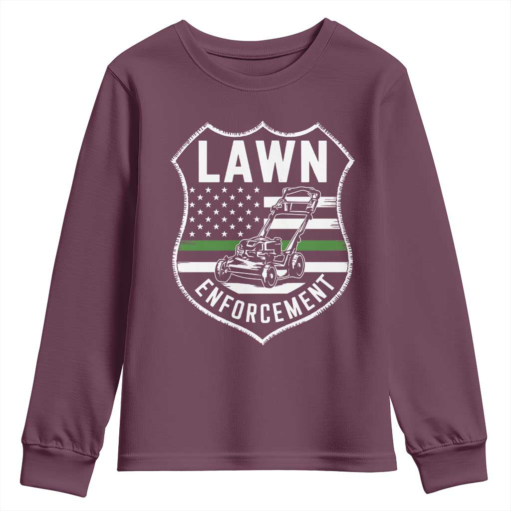 Funny Lawn Enforcement Youth Sweatshirt Gardening Lawn Mower American Flag - Wonder Print Shop