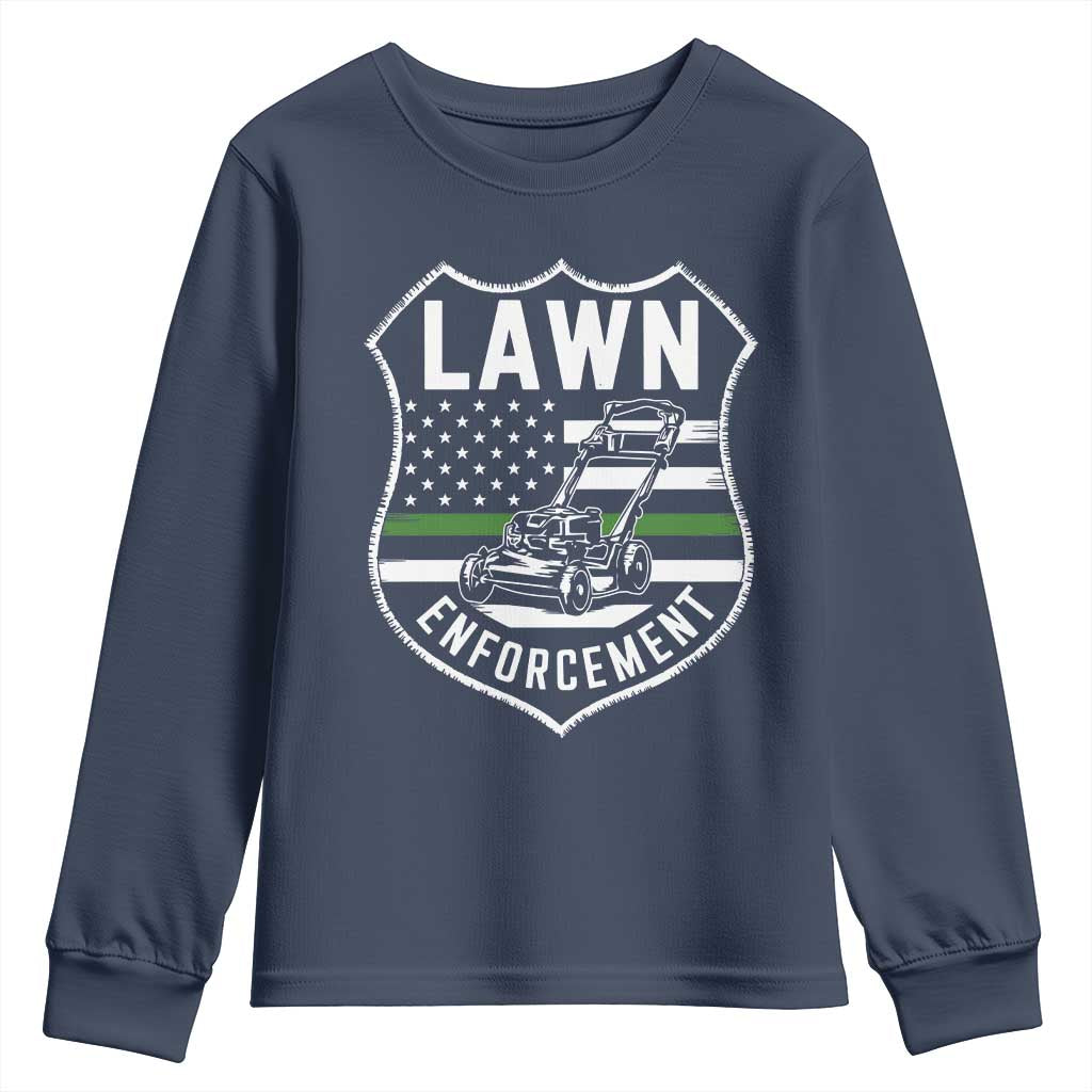 Funny Lawn Enforcement Youth Sweatshirt Gardening Lawn Mower American Flag - Wonder Print Shop