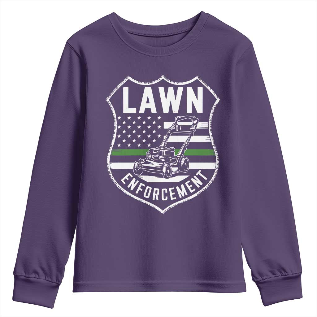 Funny Lawn Enforcement Youth Sweatshirt Gardening Lawn Mower American Flag - Wonder Print Shop
