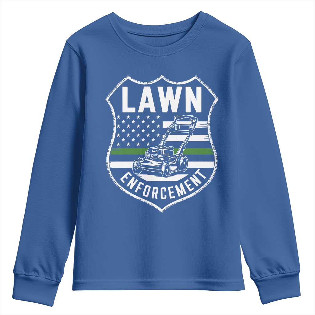 Funny Lawn Enforcement Youth Sweatshirt Gardening Lawn Mower American Flag - Wonder Print Shop