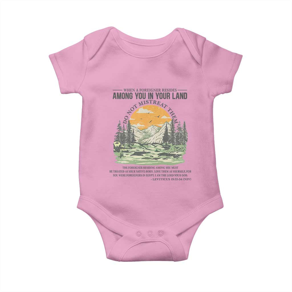 When A Foreigner Resides Among You In Your Land Do Not Mistreat Them Baby Onesie Bible Verse - Wonder Print Shop