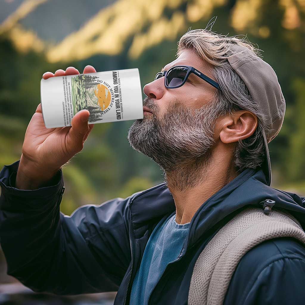 When A Foreigner Resides Among You In Your Land Do Not Mistreat Them 4 in 1 Can Cooler Tumbler Bible Verse - Wonder Print Shop