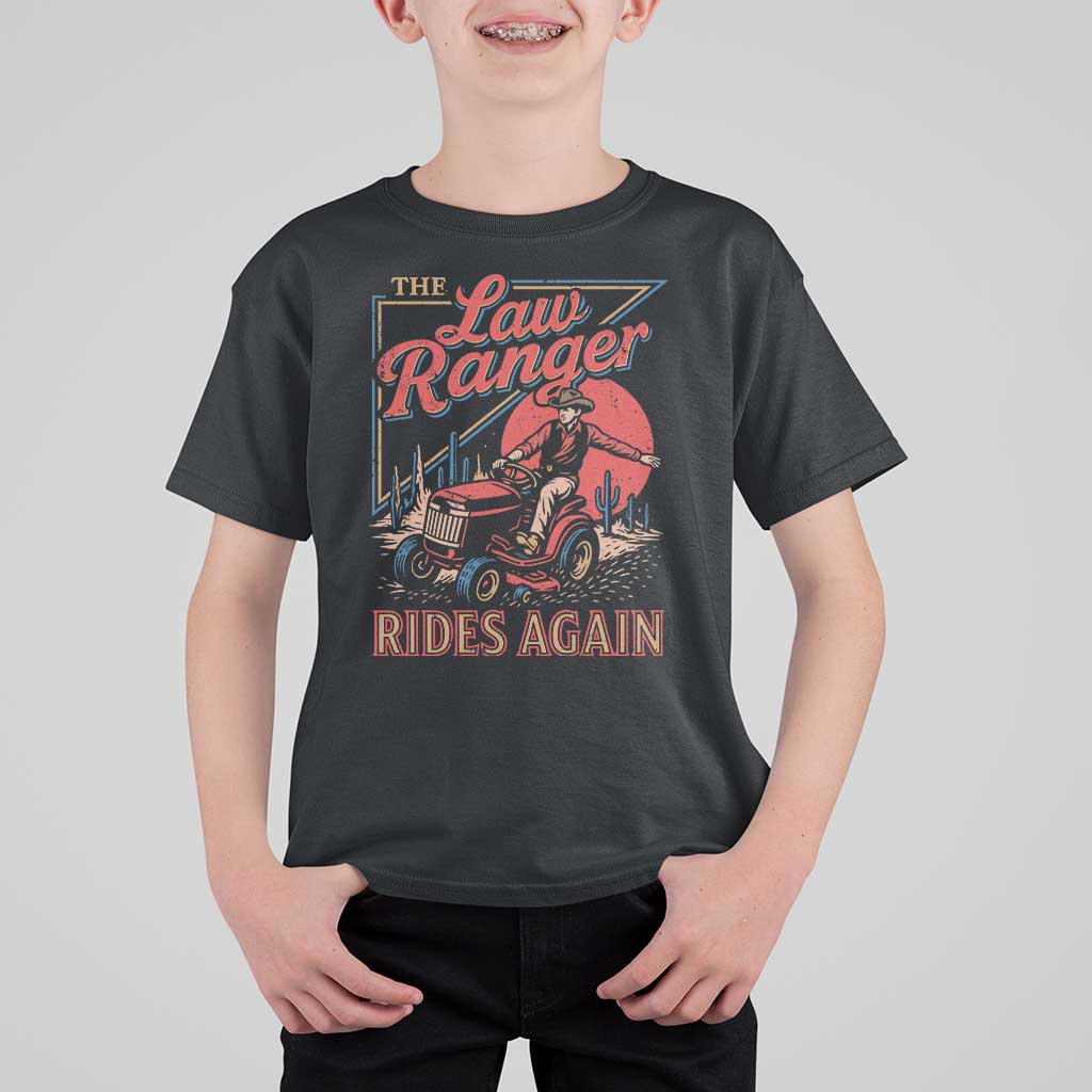 Funny The Lawn Ranger Rides Again T Shirt For Kid Lawn Tractor Mowing Cowboy - Wonder Print Shop