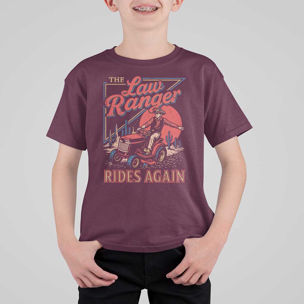 Funny The Lawn Ranger Rides Again T Shirt For Kid Lawn Tractor Mowing Cowboy - Wonder Print Shop