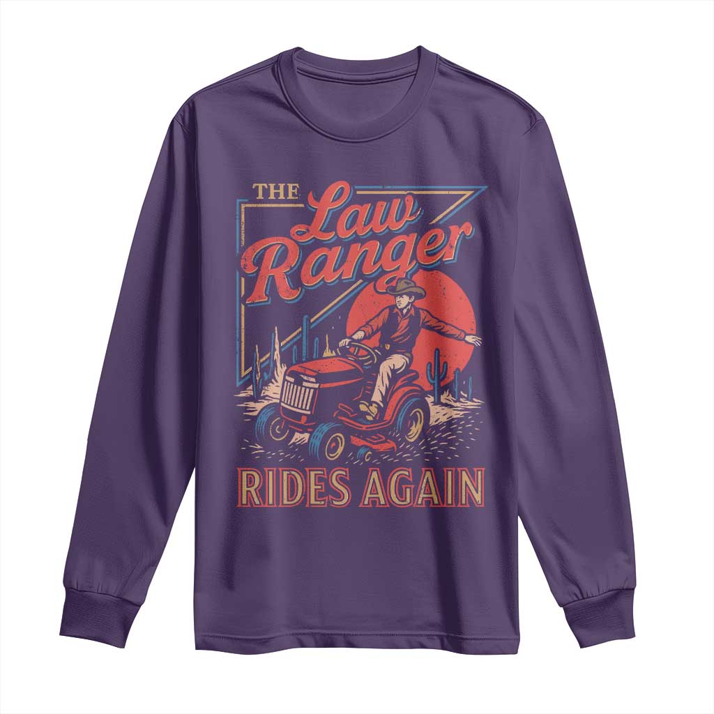 Funny The Lawn Ranger Rides Again Long Sleeve Shirt Lawn Tractor Mowing Cowboy - Wonder Print Shop